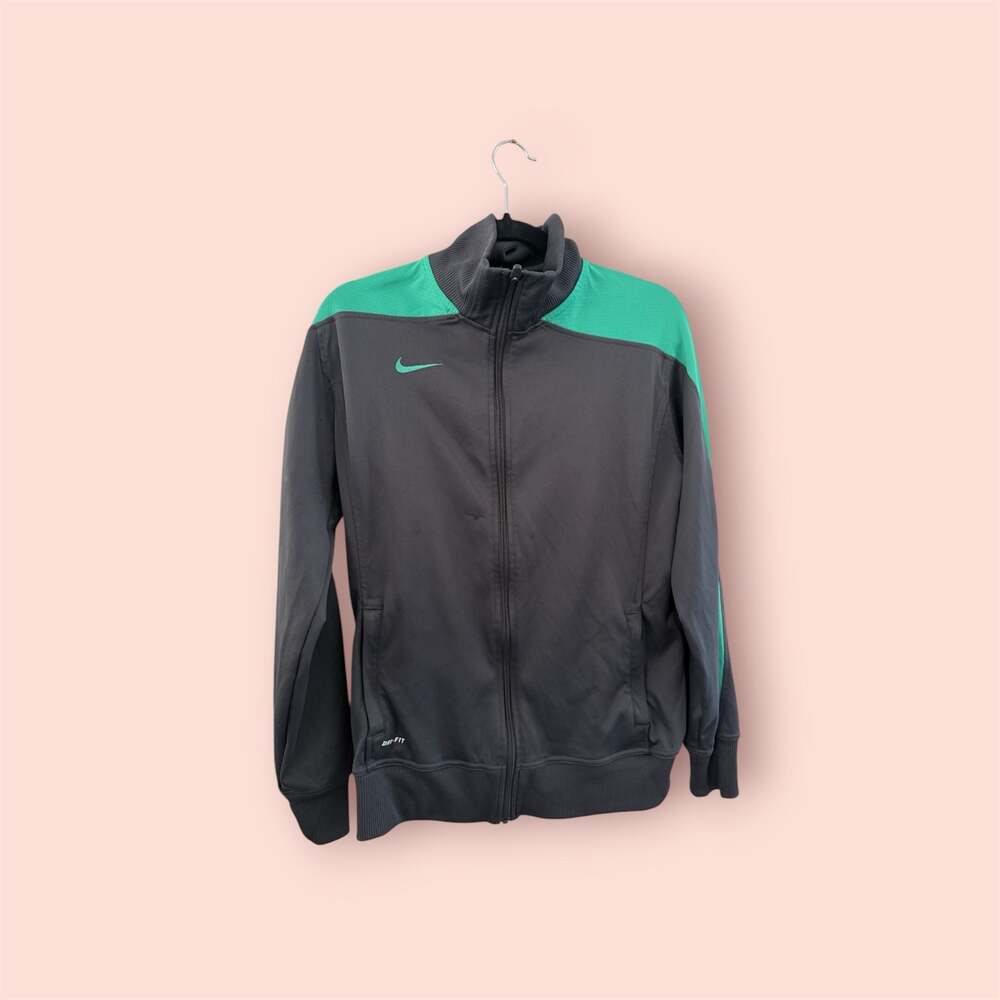 Nike Dri-Fit Full-Zip Track Jacket Charcoal Grey with Green Accents Size Large